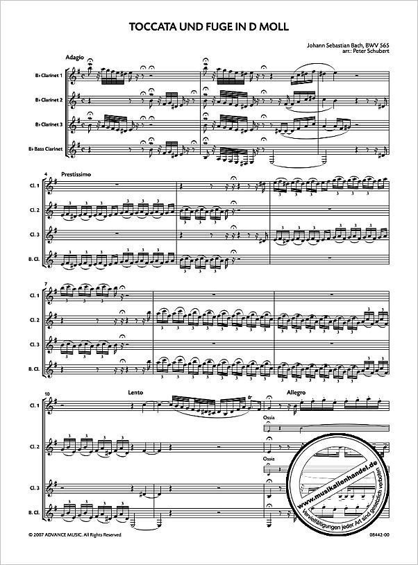 Notenbild für ADV 8442 - TOCCATA + FUGE D-MOLL BWV 565
