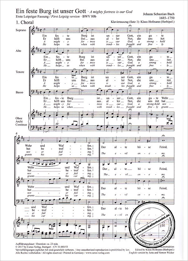 Notenbild für CARUS 31080-53 - EIN FESTE BURG IST UNSER GOTT BWV 80B - LEIPZIGER FASSUNG 1