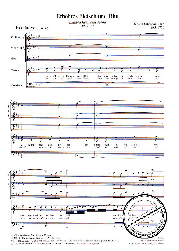 Notenbild für CARUS 31173-07 - KANTATE 173 ERHOEHTES FLEISCH UND BLUT BWV 173
