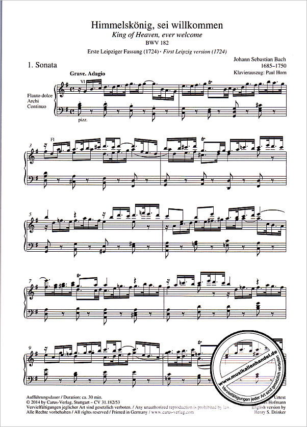 Notenbild für CARUS 31182-53 - KANTATE 182 HIMMELSKOENIG SEI WILLKOMMEN BWV 182