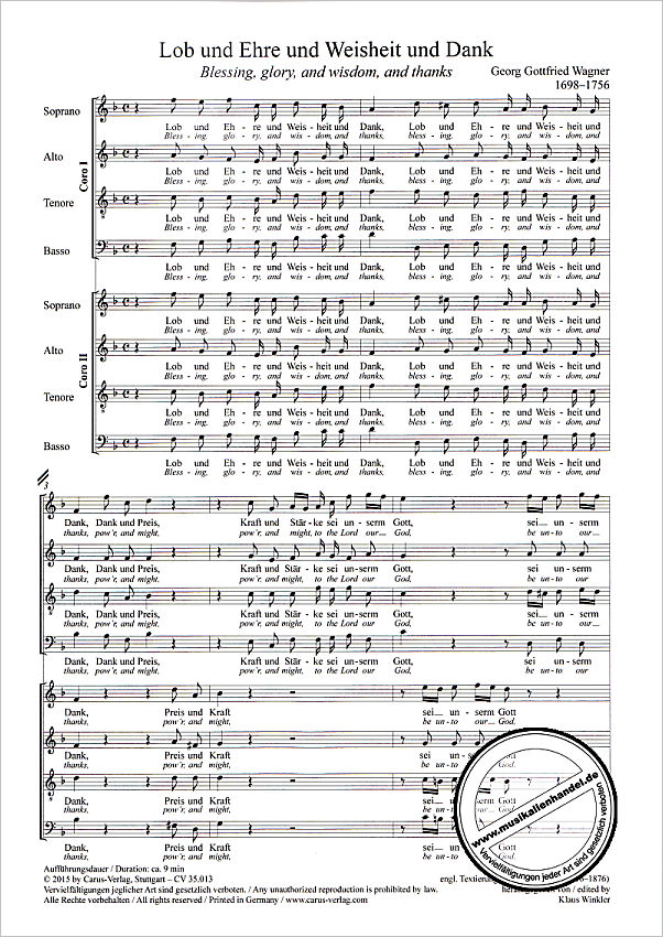 Notenbild für CARUS 35013 - LOB UND EHRE UND WEISHEIT UND DANK BWV ANH 3 162