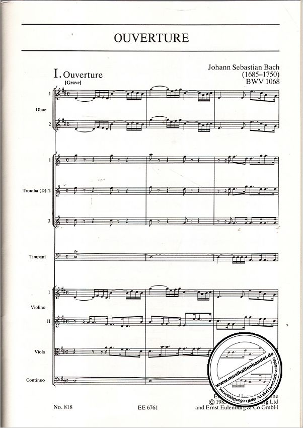Notenbild für ETP 818 - OUVERTUERE (ORCHESTERSUITE) 3 D-DUR BWV 1068