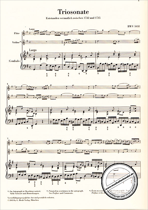 Notenbild für HN 554 - TRIOSONATE G-DUR BWV 1038