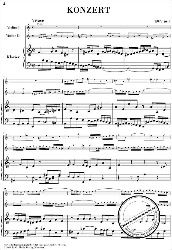 Notenbild für HN 672 - KONZERT D-MOLL BWV 1043 - 2 VL
