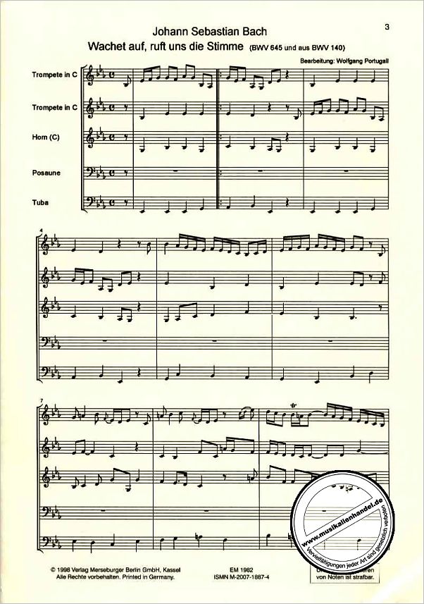 Notenbild für MERS 1982 - WACHET AUF RUFT UNS DIE STIMME BWV 645 + 140
