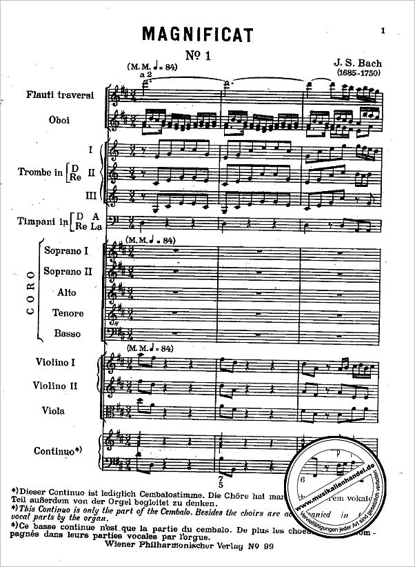 Notenbild für UEPH 99 - MAGNIFICAT D-DUR BWV 243