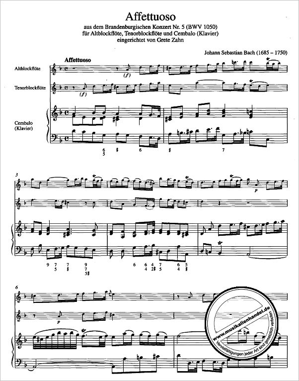Notenbild für ZFS 793 - AFFETTUOSO (BRANDENBURGISCHES KONZERT 5 BWV 150)