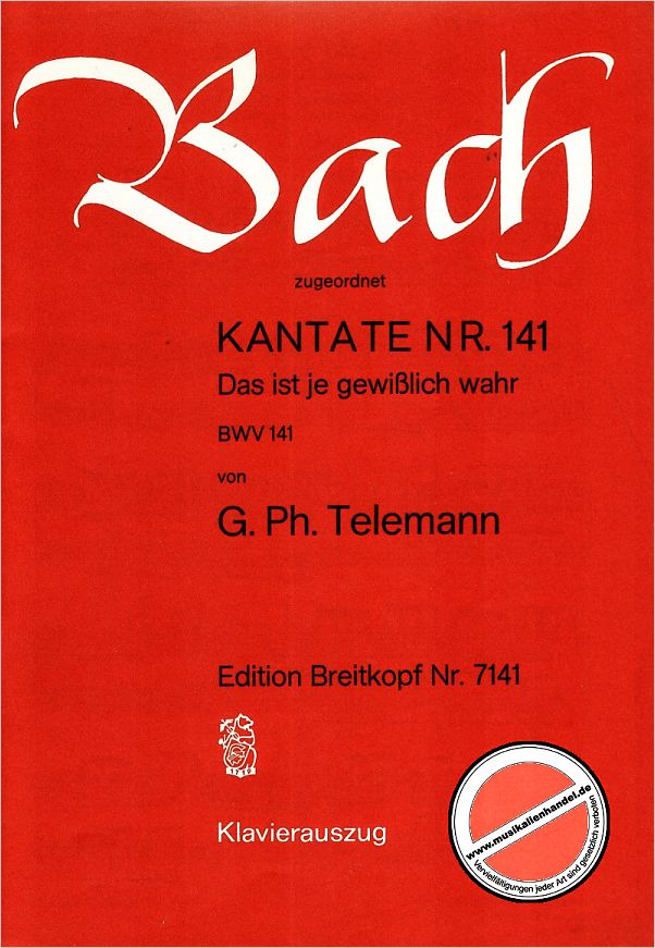 Titelbild für EB 7141 - KANTATE 141 DAS IST JE GEWISSLICH WAHR BWV 141