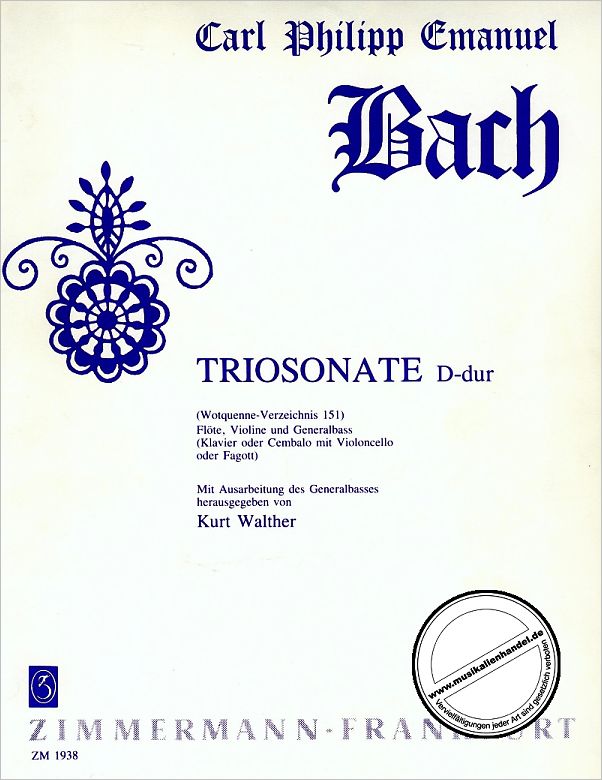 Titelbild für ZM 19380 - TRIOSONATE D-DUR WQ 151