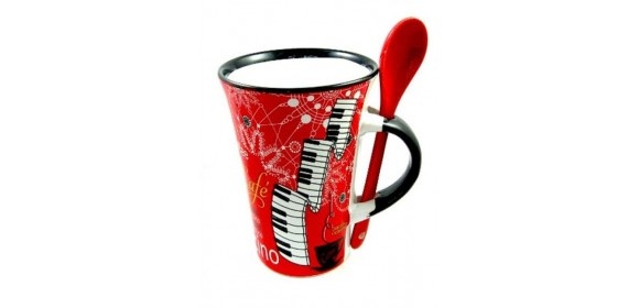 CAPPUCCINO TASSE MIT LOEFFEL PIANO ROT