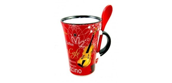 CAPPUCCINO TASSE MIT LOEFFEL GEIGE ROT