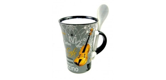 CAPPUCCINO TASSE MIT LOEFFEL GEIGE GRAU