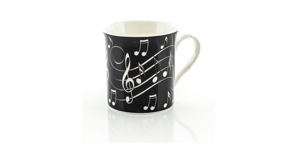 TASSE MUSIC NOTES WEISS AUF SCHWARZEM HINTERGRUND