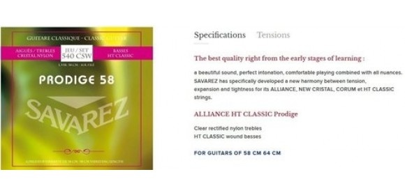 Klassikgitarre-Saiten Prodige 38 Kindergitarre 3/4-7/8 Nylon Gw
