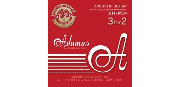Akustik-Gitarren Saiten Adamas Phosphor Bronze Historic Reissue 3er Satz Super-Light .011