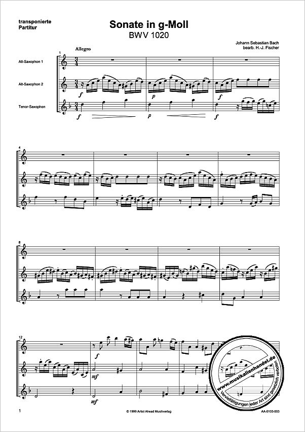 Notenbild für AA 0103-003 - SONATE G-MOLL BWV 1020