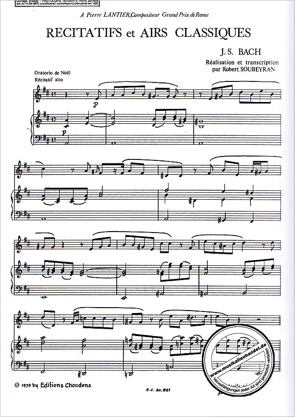 Notenbild für ACF 20821 - Recitatifs et Airs classiques de J S Bach