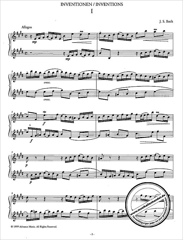 Notenbild für ADV 7021 - 15 ZWEISTIMMIGE INVENTIONEN BWV 772-786