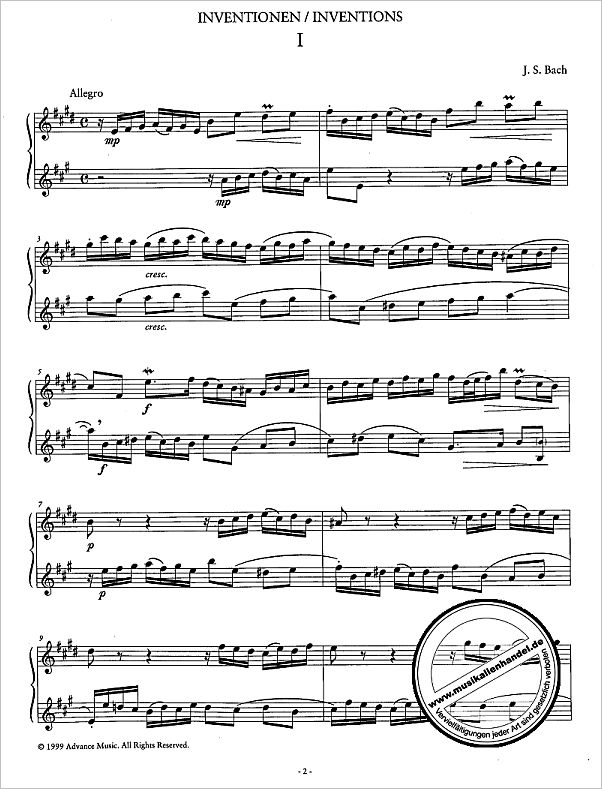 Notenbild für ADV 7028 - 15 ZWEISTIMMIGE INVENTIONEN BWV 772-786