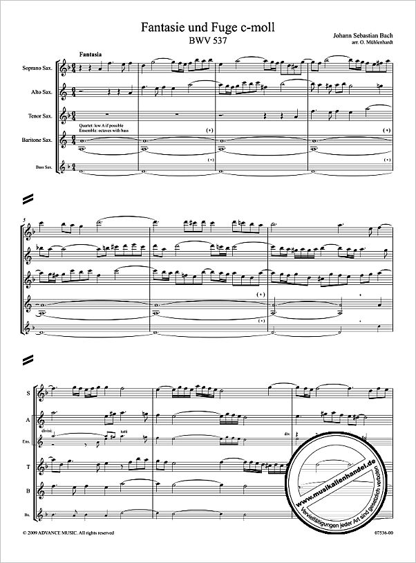 Notenbild für ADV 7536 - FANTASIE + FUGE C-MOL BWV 537