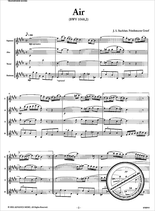 Notenbild für ADV 7609 - AIR (ORCHESTERSUITE 3 D-DUR BWV 1068)