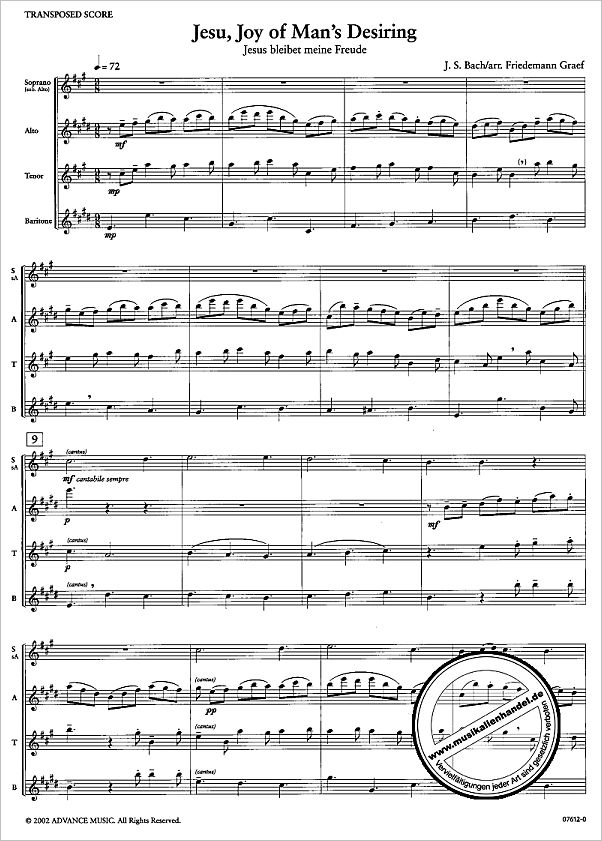 Notenbild für ADV 7612 - JESUS BLEIBET MEINE FREUDE (KANTATE BWV 147)