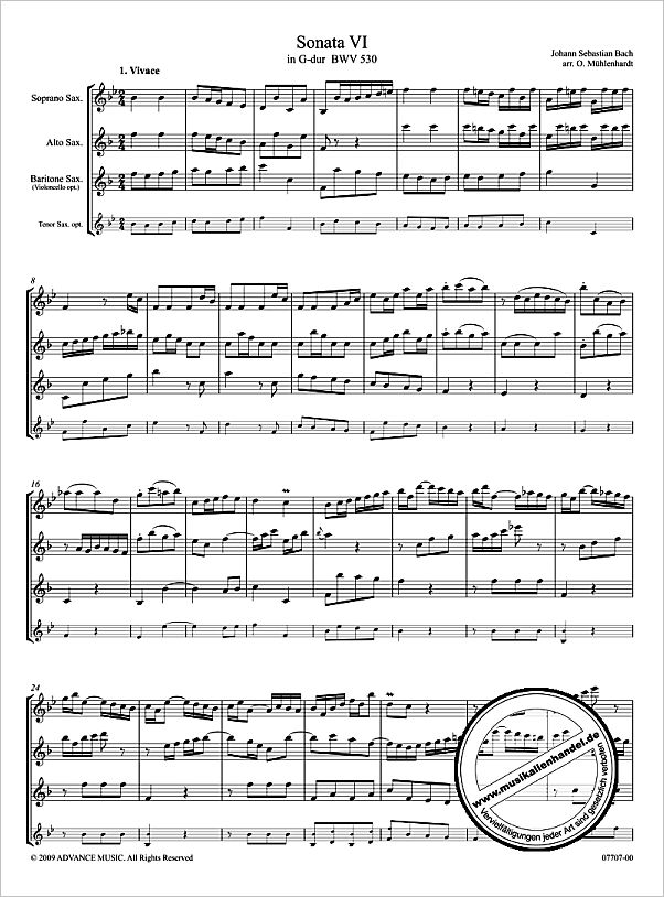 Notenbild für ADV 7707 - TRIOSONATE 6 G-DUR BWV 530