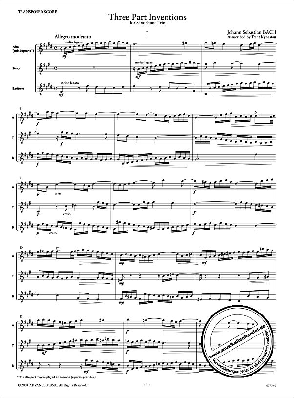 Notenbild für ADV 7730 - 15 DREISTIMMIGE INVENTIONEN (SINFONIEN) BWV 787-801