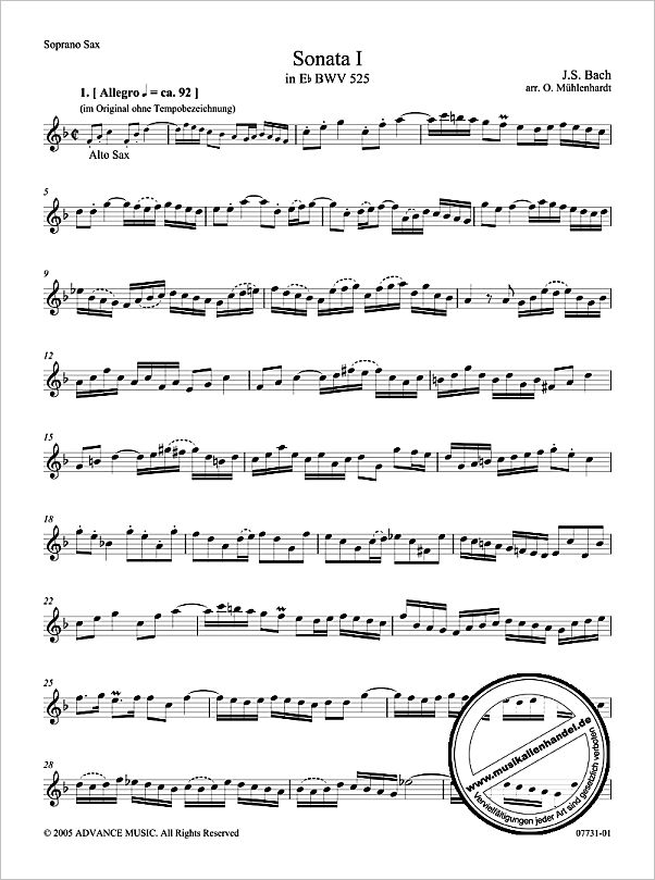 Notenbild für ADV 7731 - SONATE ES-DUR (BWV 525)