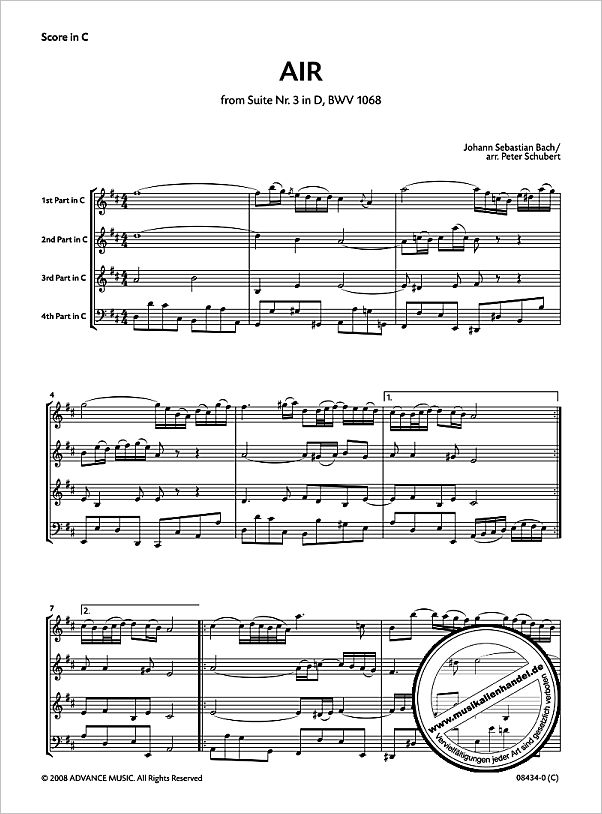 Notenbild für ADV 8434 - AIR (ORCHESTERSUITE 3 D-DUR BWV 1068)