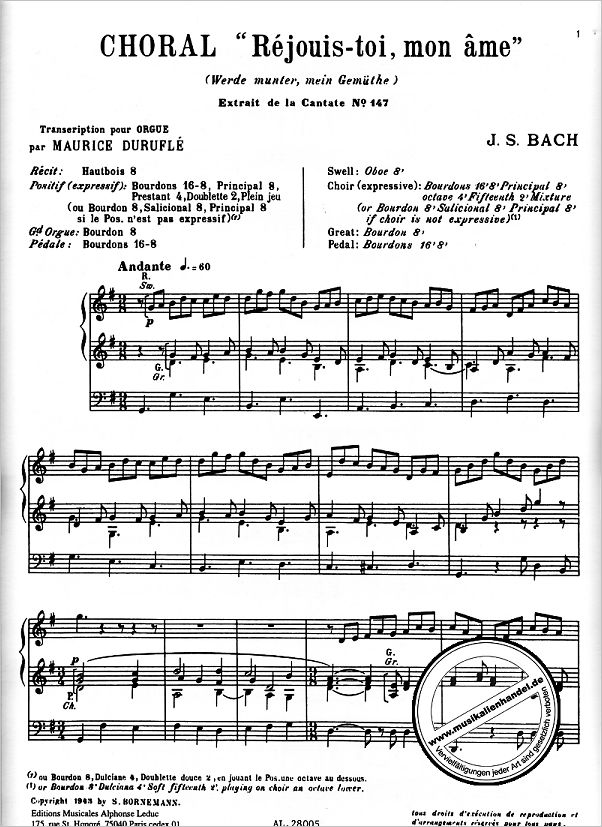 Notenbild für AL 28005 - JESUS BLEIBET MEINE FREUDE (KANTATE BWV 147)
