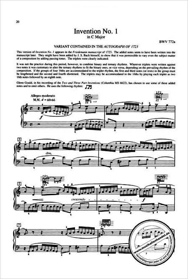 Notenbild für ALF 22521 - INVENTIONEN + SINFONIEN BWV 772-801