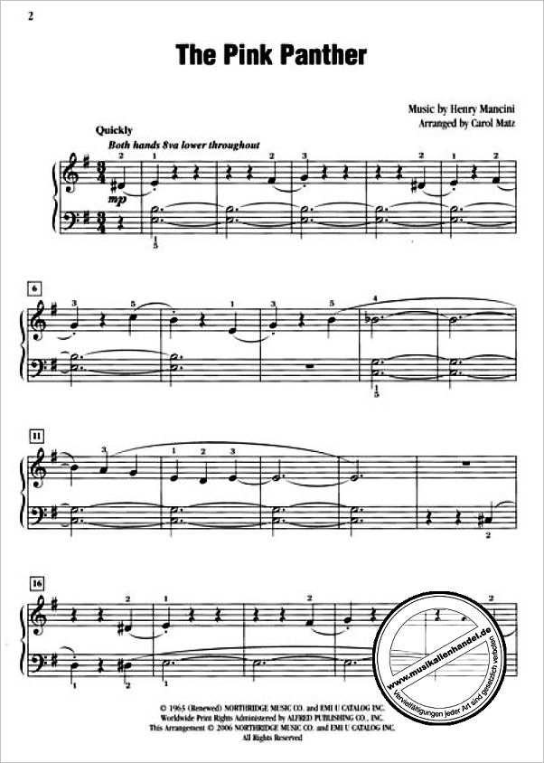 Notenbild für ALF 25703 - THE PINK PANTHER FOR LATE ELEMENTARY PIANO