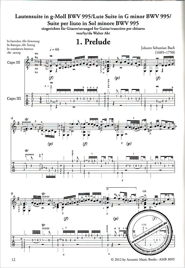 Notenbild für AMB 3095 - LAUTENSUITE BWV 995