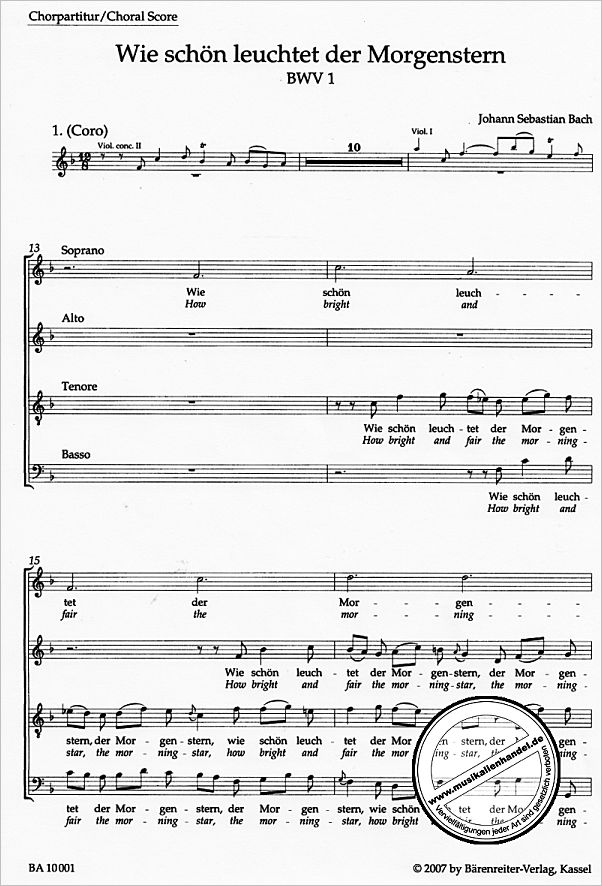 Notenbild für BA 10001-CHP - KANTATE 1 WIE SCHOEN LEUCHTET DER MORGENSTERN BWV 1