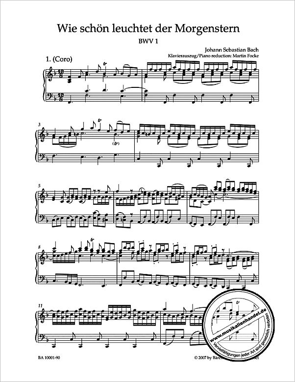 Notenbild für BA 10001-90 - Kantate 1 wie schön leuchtet der Morgenstern BWV 1