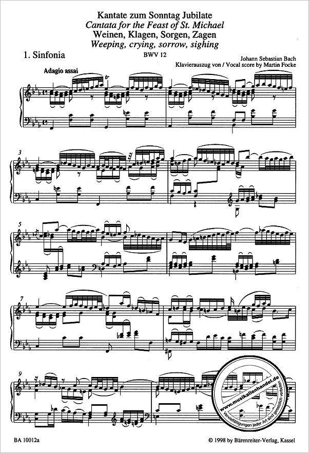 Notenbild für BA 10012-90 - Kantate 12 weinen klagen sorgen zagen BWV 12