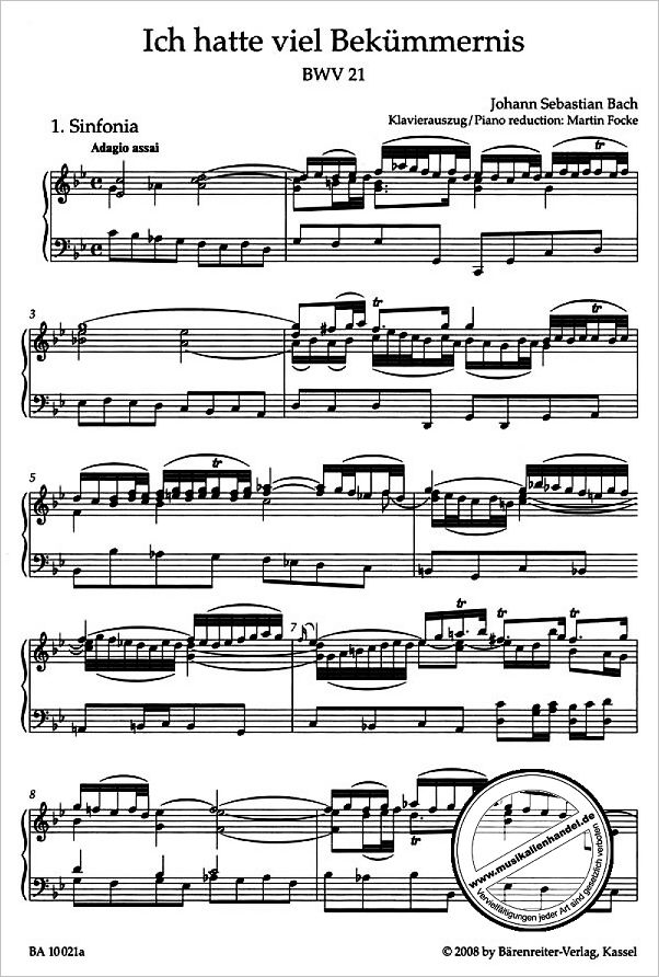 Notenbild für BA 10021-90 - Kantate 21 ich hatte viel Bekümmernis BWV 21