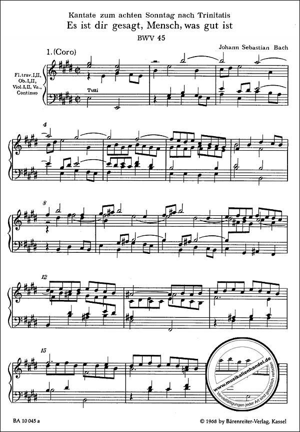 Notenbild für BA 10045-90 - Kantate 45 es ist dir gesagt Mensch was gut ist BWV 45