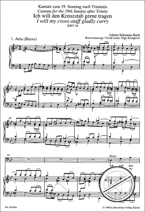 Notenbild für BA 10056-90 - KANTATE 56 ICH WILL DEN KREUZSTAB GERNE TRAGEN BWV 56