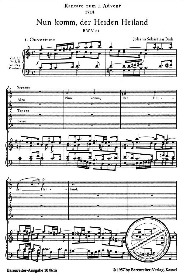 Notenbild für BA 10061-90 - Kantate 61 nun komm der Heiden Heiland BWV 61
