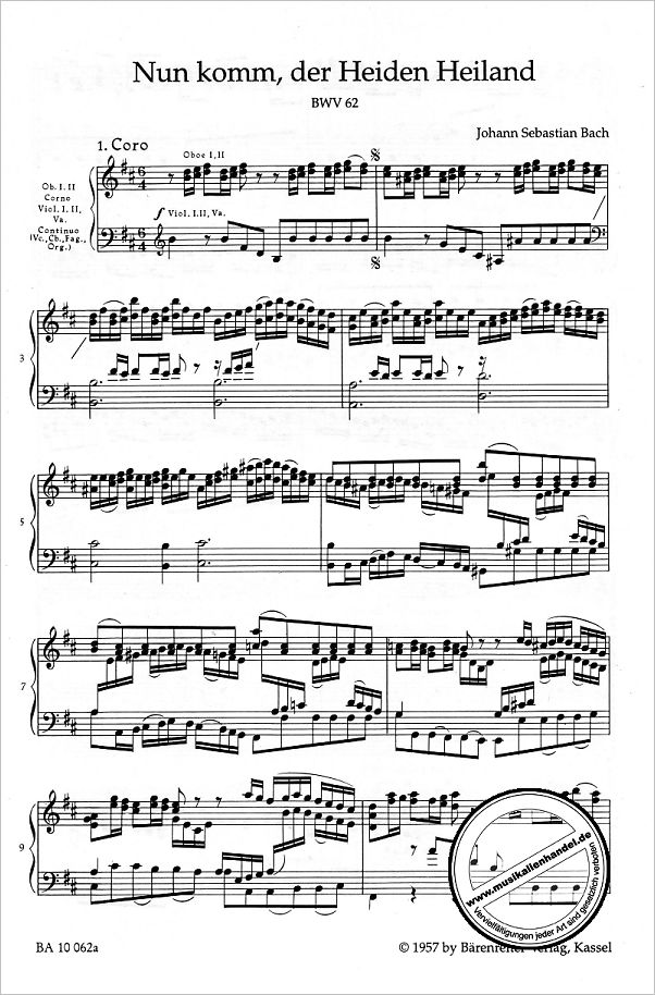 Notenbild für BA 10062-90 - KANTATE 62 NUN KOMM DER HEIDEN HEILAND BWV 62