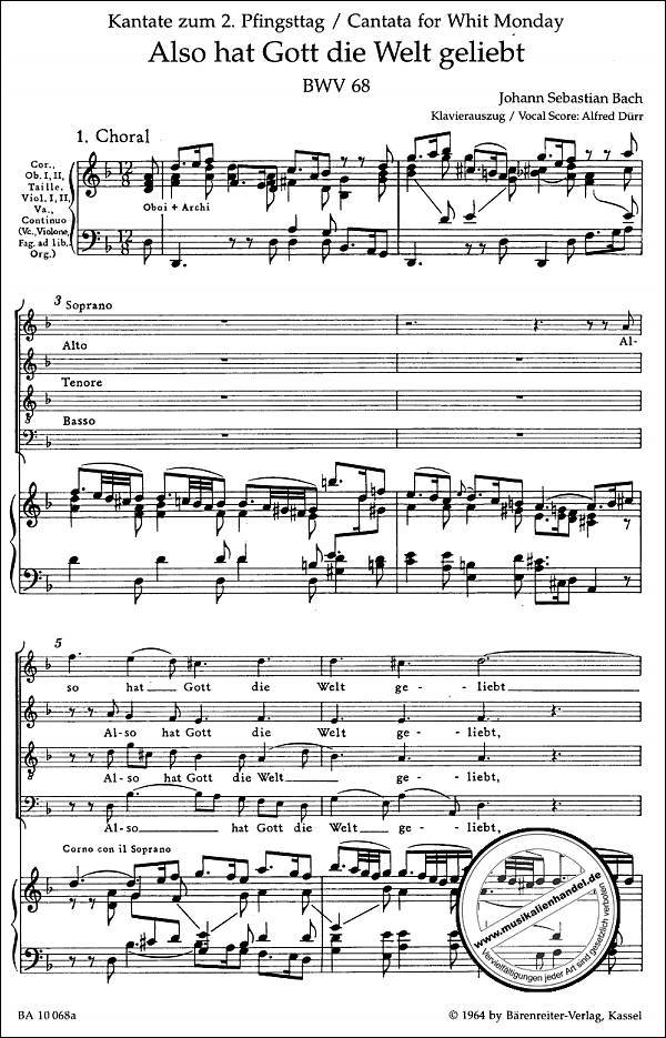 Notenbild für BA 10068-90 - Kantate 68 also hat Gott die Welt geliebt BWV 68