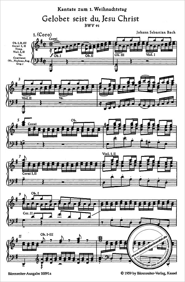Notenbild für BA 10091-90 - Kantate 91 Gelobet seist du Jesu Christ BWV 91