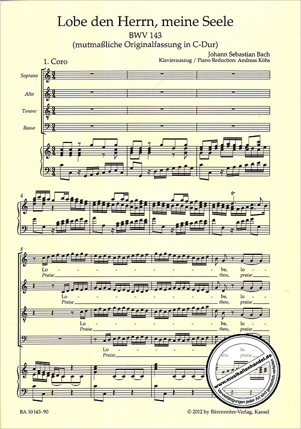 Notenbild für BA 10143-90 - KANTATE 143 LOBE DEN HERRN MEINE SEELE BWV 143