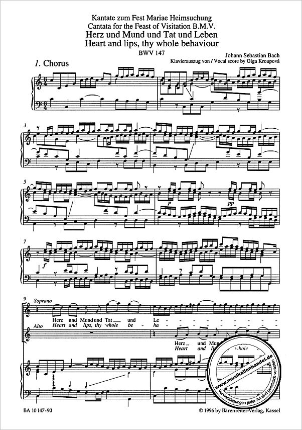 Notenbild für BA 10147-90 - Kantate 147 Herz und Mund und Tat und Leben BWV 147