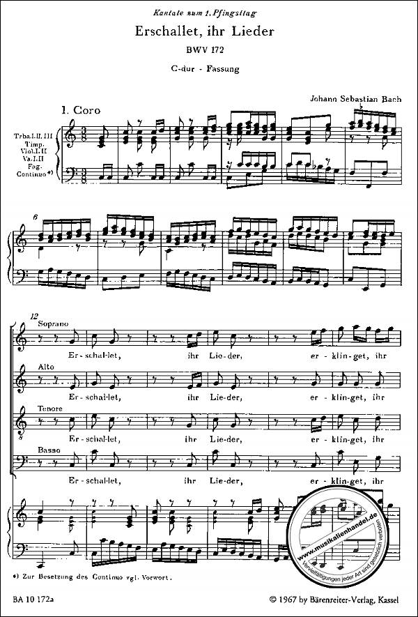 Notenbild für BA 10172-90 - Kantate 172 erschallet ihr Lieder BWV 172