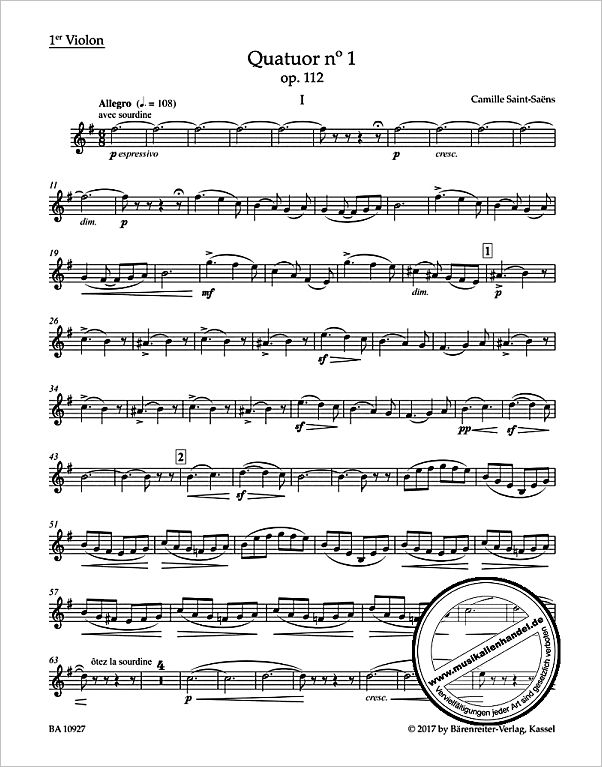 Notenbild für BA 10927 - Quartett 1 e-moll op 112