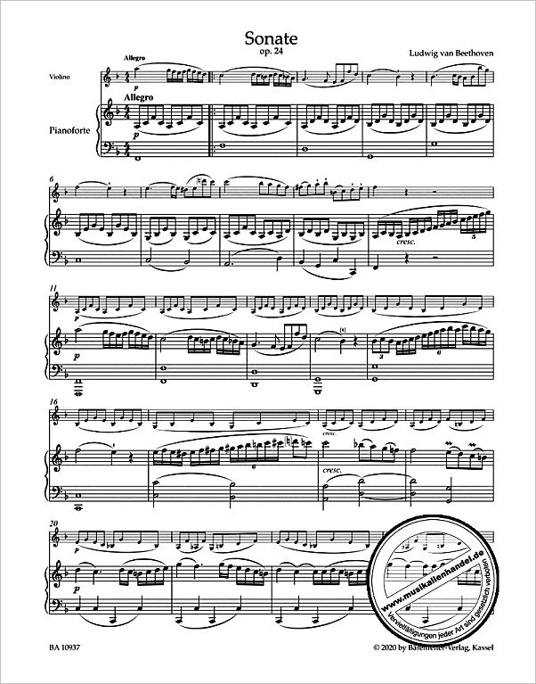 Notenbild für BA 10937 - Sonate 5 F-Dur op 24 (Frühlingssonate)