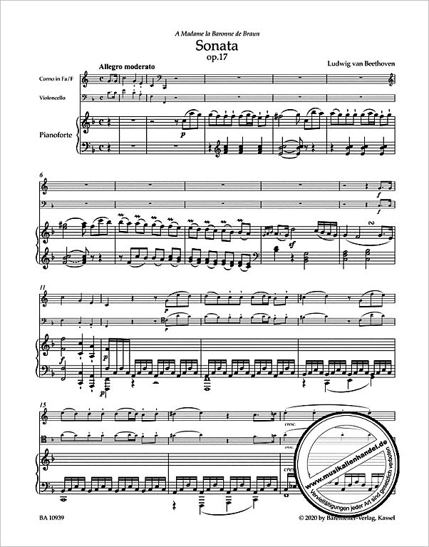 Notenbild für BA 10939 - Sonate F-Dur op 17